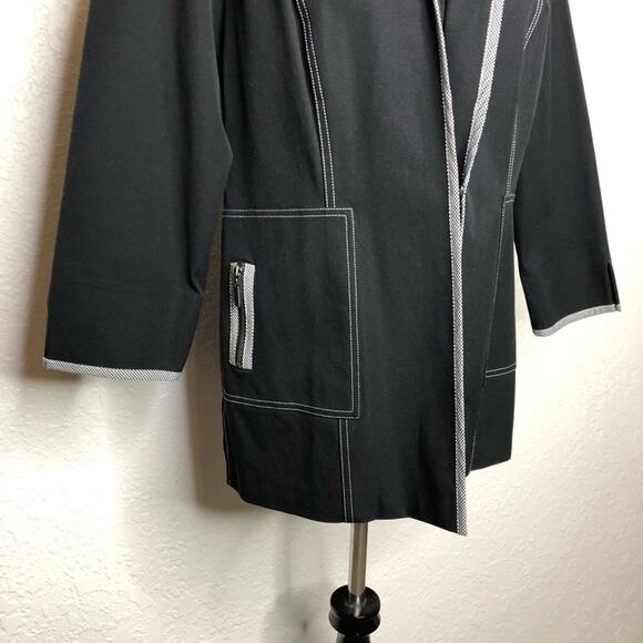 Ming Wang black white plaid trim hook front blazer jacket size Small - Picture 3 of 15